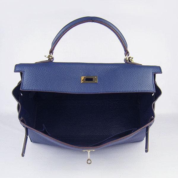 High Quality Hermes Kelly 35cm Togo Leather Bag Dark Blue 6308